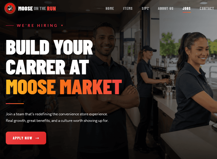 MenuItems page with sticky section navigation